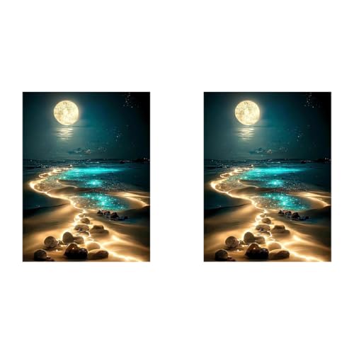 HASTHIP® DIY 5D Diamond Painting Art Kit Dreamy Beach Moonlit Night Beginner for Home Decor No Frame Wall 12 x 16 Inch 2 PCS HASTHIP® DIY 5D Diamond Painting Art Kit Dreamy Beach Moonlit Night Beginner for Home Decor No Frame Wall 12 x 16 Inch 2 PCS